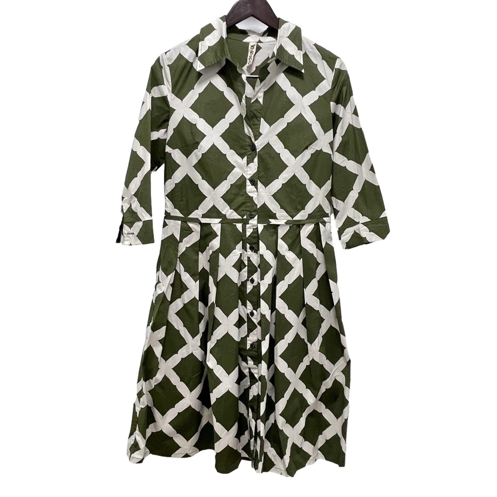 SAMANTHA SUNG Audrey Green White Pleated Dress Size Large